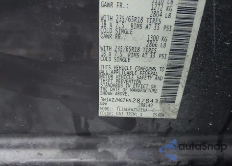 2015 Nissan Murano Platinum/S/Sl/Sv from USA, damaged, VIN 5N1AZ2MG7FN287843
